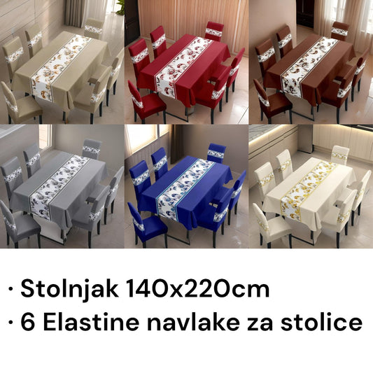 Set stolnjaka i elastična navlaka za stolice - 7 dijelova - SANDWAY